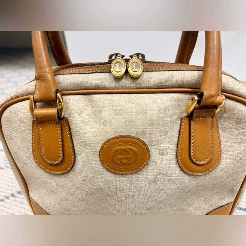 GUCCI Vintage 80’s Brown GG Monogram Signature Micro Supreme Top Handle Handbag